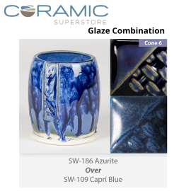 Azurite SW-186 over Capri Blue SW-109 Stoneware Combination